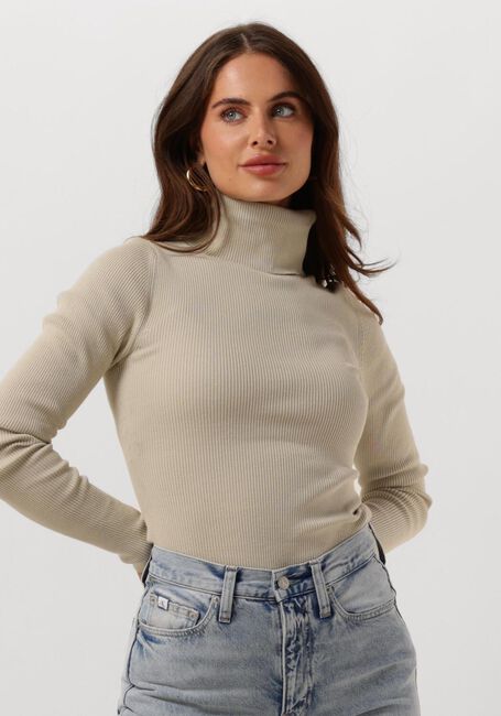 Beige CALVIN KLEIN Rollkragenpullover WOVEN LABEL ROLL NECK SWEATER - large