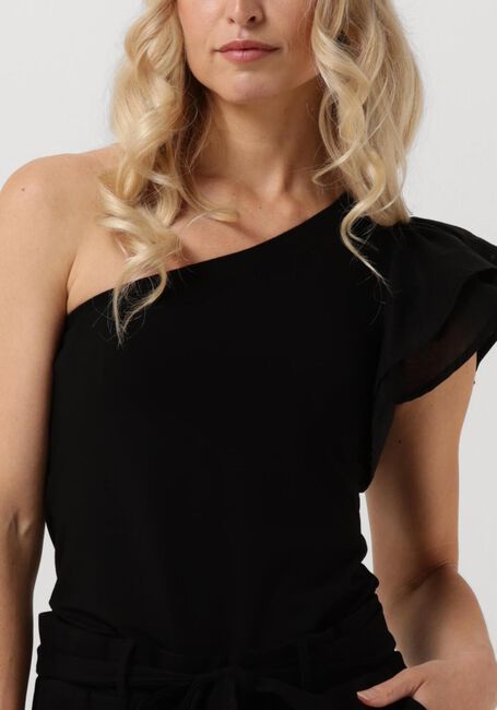 Schwarze JANSEN AMSTERDAM Top V367 JERSEY SOLID ONE SHOULDER SINGLET WITH RUFFLE - large