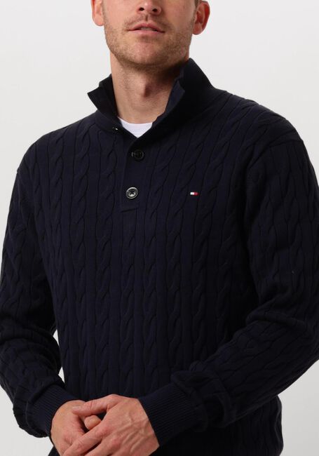 Dunkelblau TOMMY HILFIGER Pullover CLASSIC COTTON CABLE BTTN MOCK - large