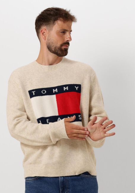 Beige TOMMY JEANS Pullover TJM REG MELANGE FLAG SWEATER - large