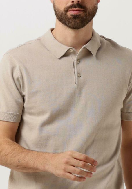Sand PURE PATH Polo-Shirt KNITTED SHORTSLEEVE POLO BUTTON UP WITH CHEST EMBROIDERY - large