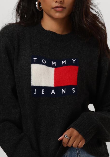 Schwarze TOMMY JEANS Pullover TJW MELANGE FLAG SWEATER - large