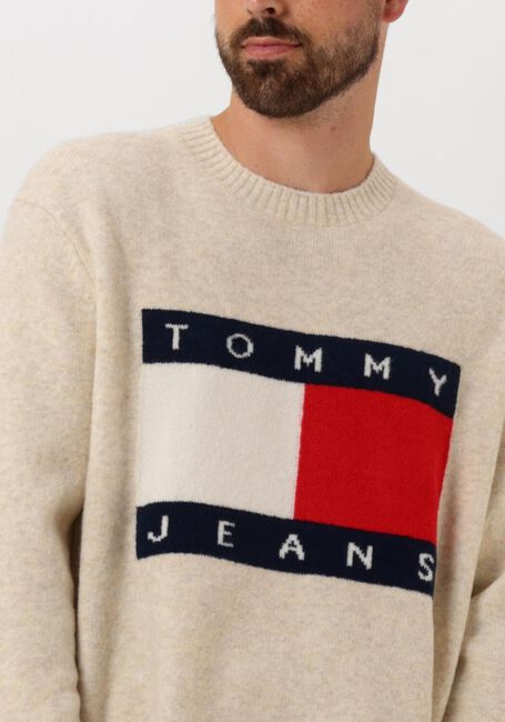 Beige TOMMY JEANS Pullover TJM REG MELANGE FLAG SWEATER - large