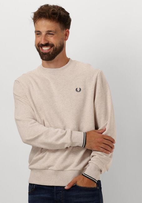 Beige FRED PERRY Pullover CREW NECK SWEATSHIRT - large