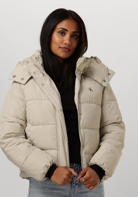 Beige CALVIN KLEIN Wattierte Jack MATTE MONOLOGO ND SHORT PUFFER - large