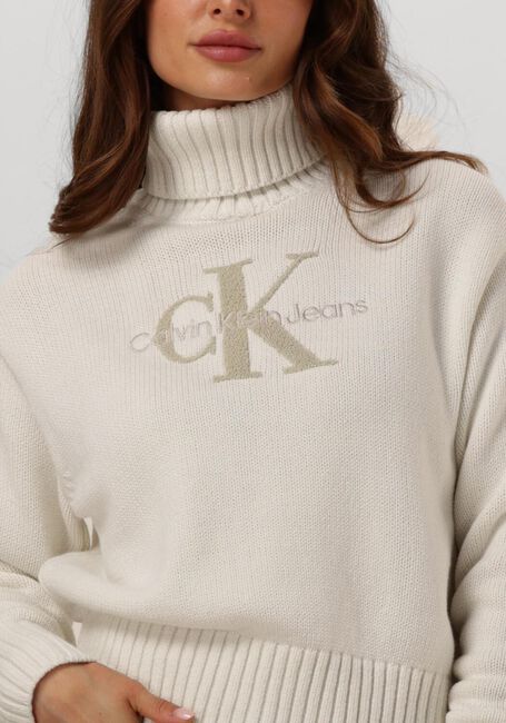 Weiße CALVIN KLEIN Rollkragenpullover CHENILLE MONOLOGO SWEATER - large