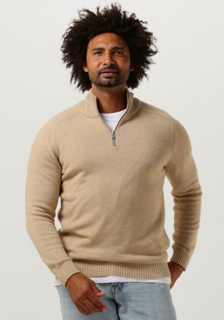 Sand SELECTED HOMME Pullover SLHREG DAN WOOL-MIX ZIP HIGH NECK OW - large