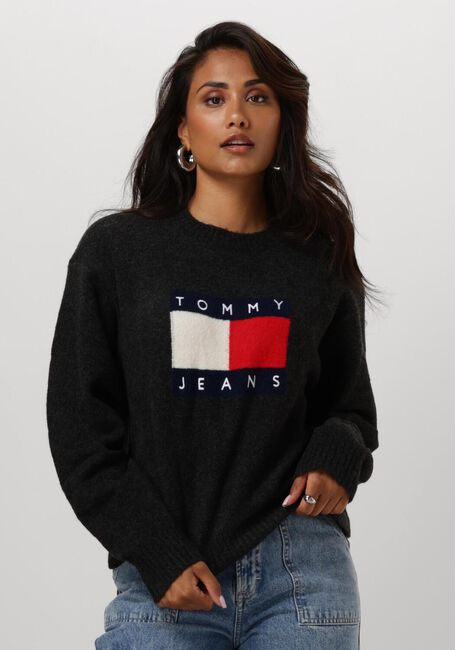 Schwarze TOMMY JEANS Pullover TJW MELANGE FLAG SWEATER - large