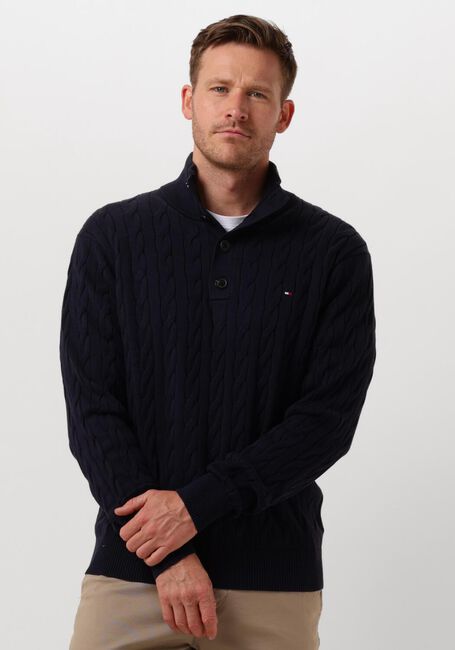 Dunkelblau TOMMY HILFIGER Pullover CLASSIC COTTON CABLE BTTN MOCK - large